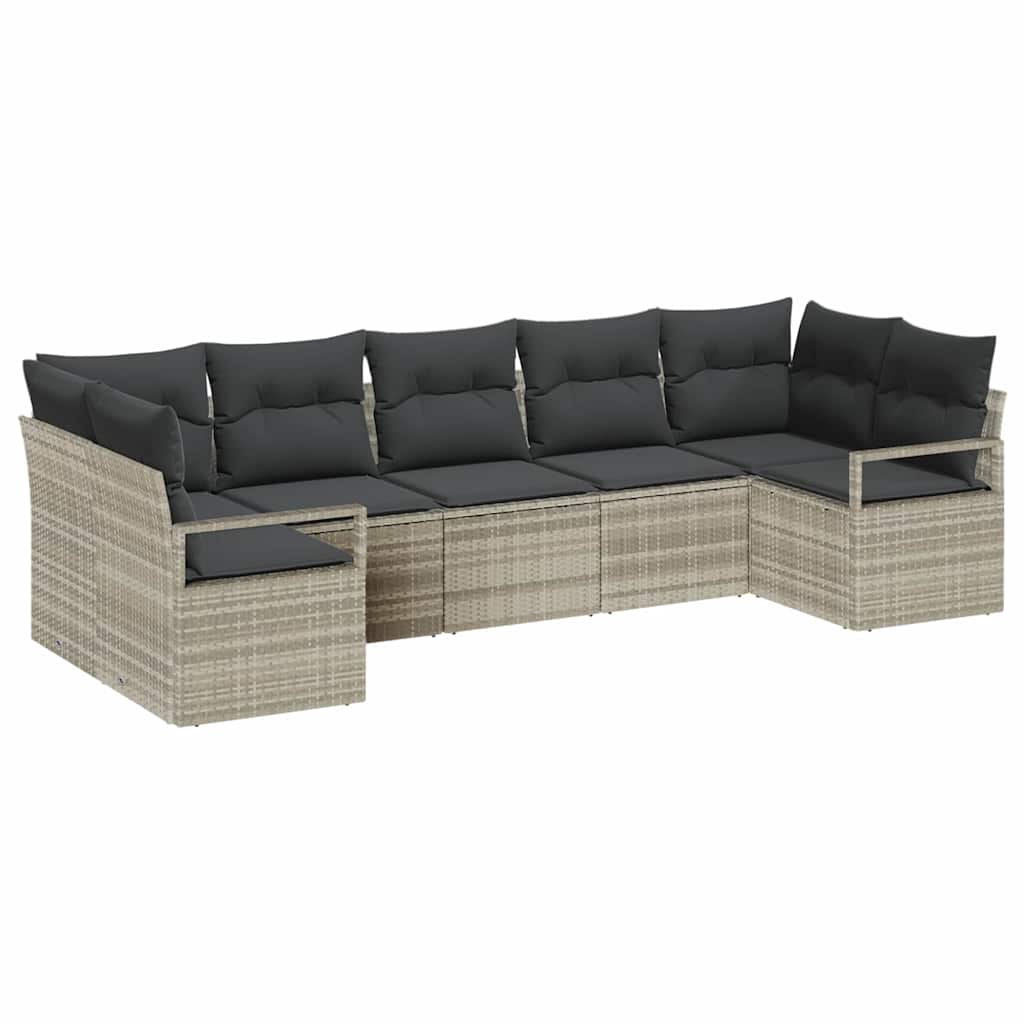 Tuinbankenset met kussen 7 pcs Lichtgrijs poly rattan