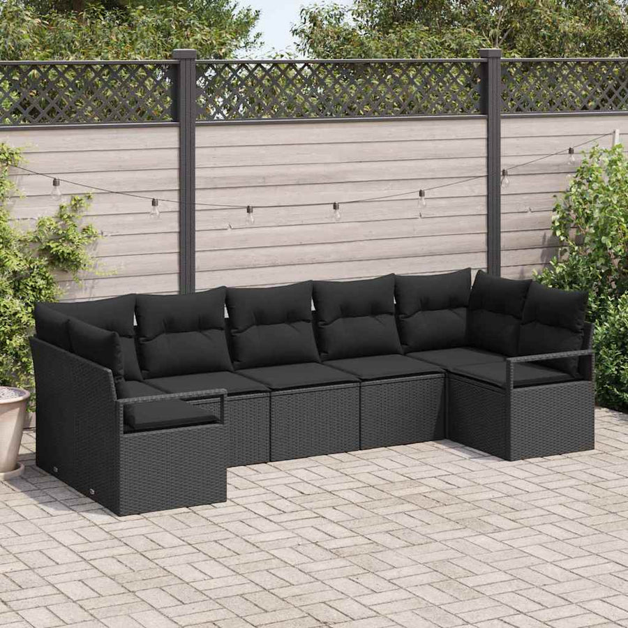Tuinbankenset met kussen met opslag 7 pcs Zwart poly rattan