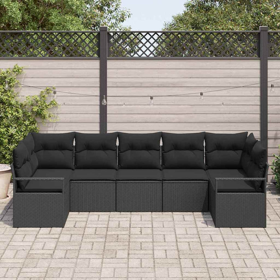 Tuinbankenset met kussen met opslag 7 pcs Zwart poly rattan
