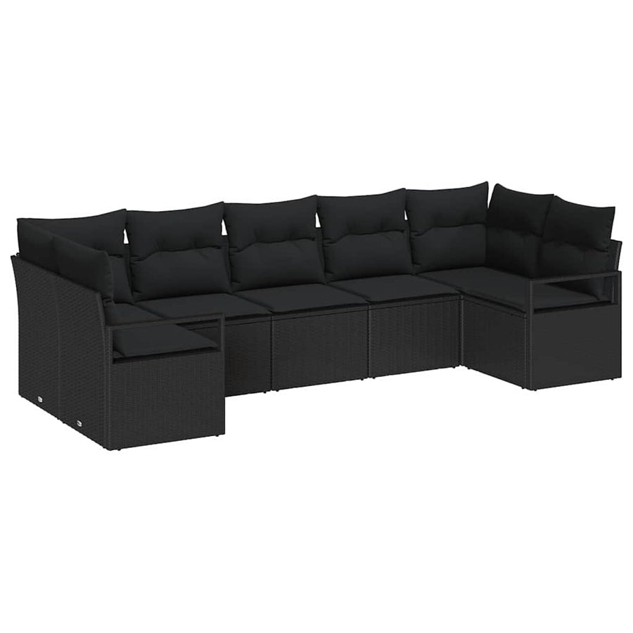Tuinbankenset met kussen met opslag 7 pcs Zwart poly rattan
