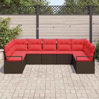 Tuinbankenset met kussen 7 pcs Bruin en Rood poly rattan
