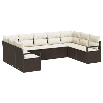 Tuinbankenset met kussen 9 pcs Bruin en wit poly rattan