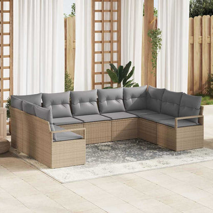 Tuinbankenset met kussen 9 pcs Beige en Licht Grijs poly rattan