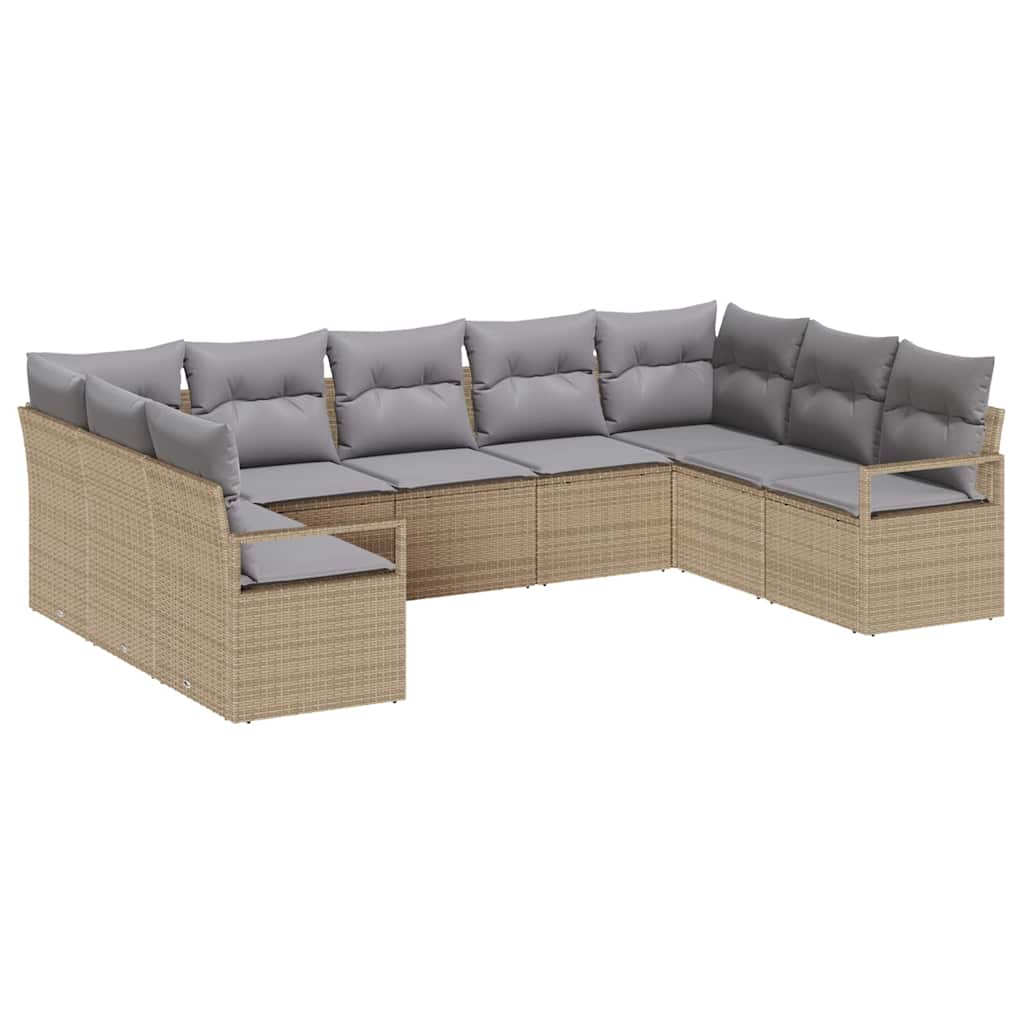 Tuinbankenset met kussen 9 pcs Beige en Licht Grijs poly rattan