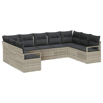 Tuinbankenset met kussen 9 pcs Lichtgrijs poly rattan