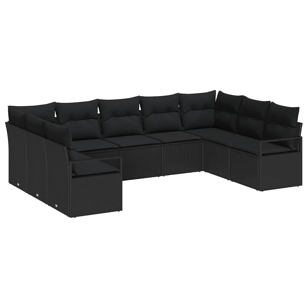 Tuinbankenset met kussen met opslag 9 pcs Zwart poly rattan