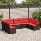 Tuinbankenset poly rattan bruin rood 9-delig