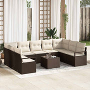 Tuinbankenset poly rattan bruin crème 10-delig