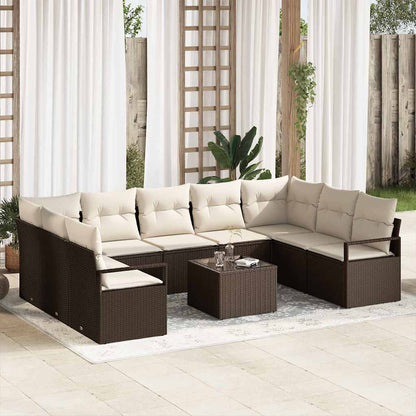 Tuinbankenset met kussen 10 pcs Bruin en Crème poly rattan