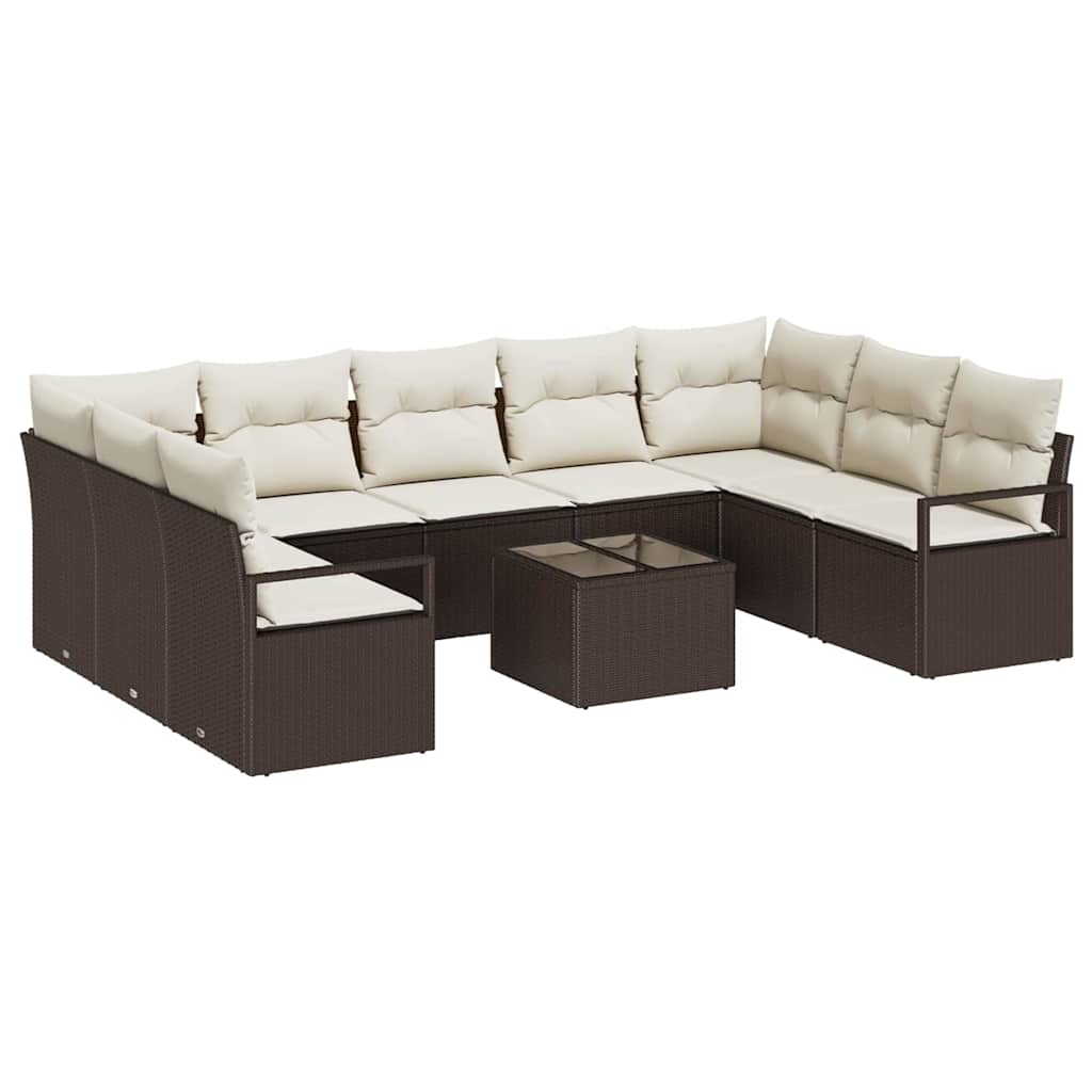 Tuinbankenset met kussen 10 pcs Bruin en Crème poly rattan