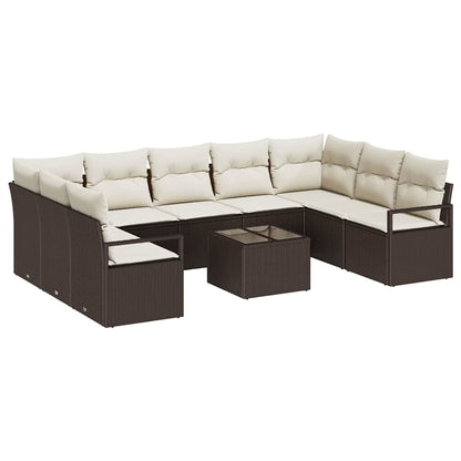 Tuinbankenset met kussen 10 pcs Bruin en Crème poly rattan