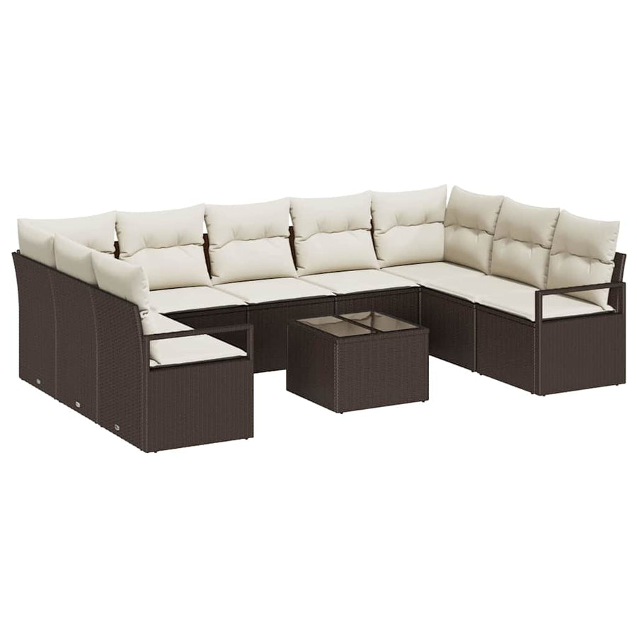 Tuinbankenset met kussen 10 pcs Bruin en Crème poly rattan