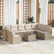 Tuinbankenset 10-delig poly rattan beige crème