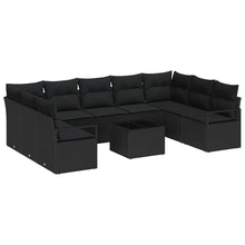 Tuinbankenset met kussen met opslag 10 pcs Zwart poly rattan