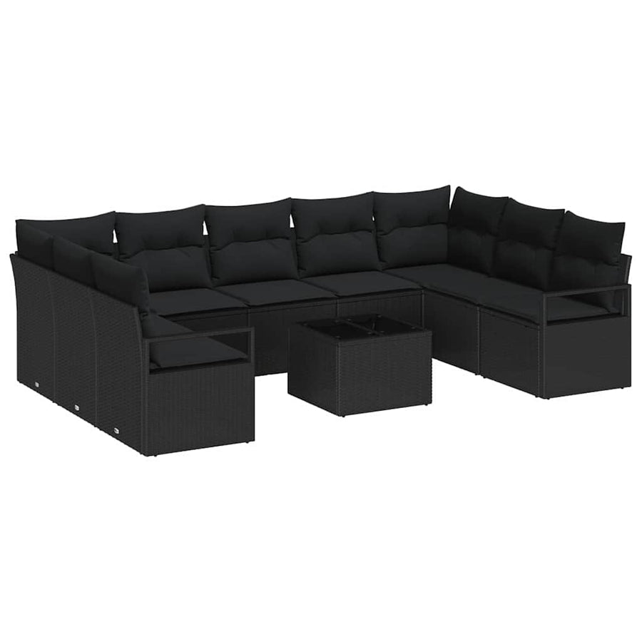 Tuinbankenset met kussen met opslag 10 pcs Zwart poly rattan