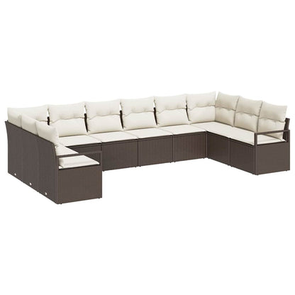 Tuinbankenset met kussen 10 pcs Bruin en wit poly rattan