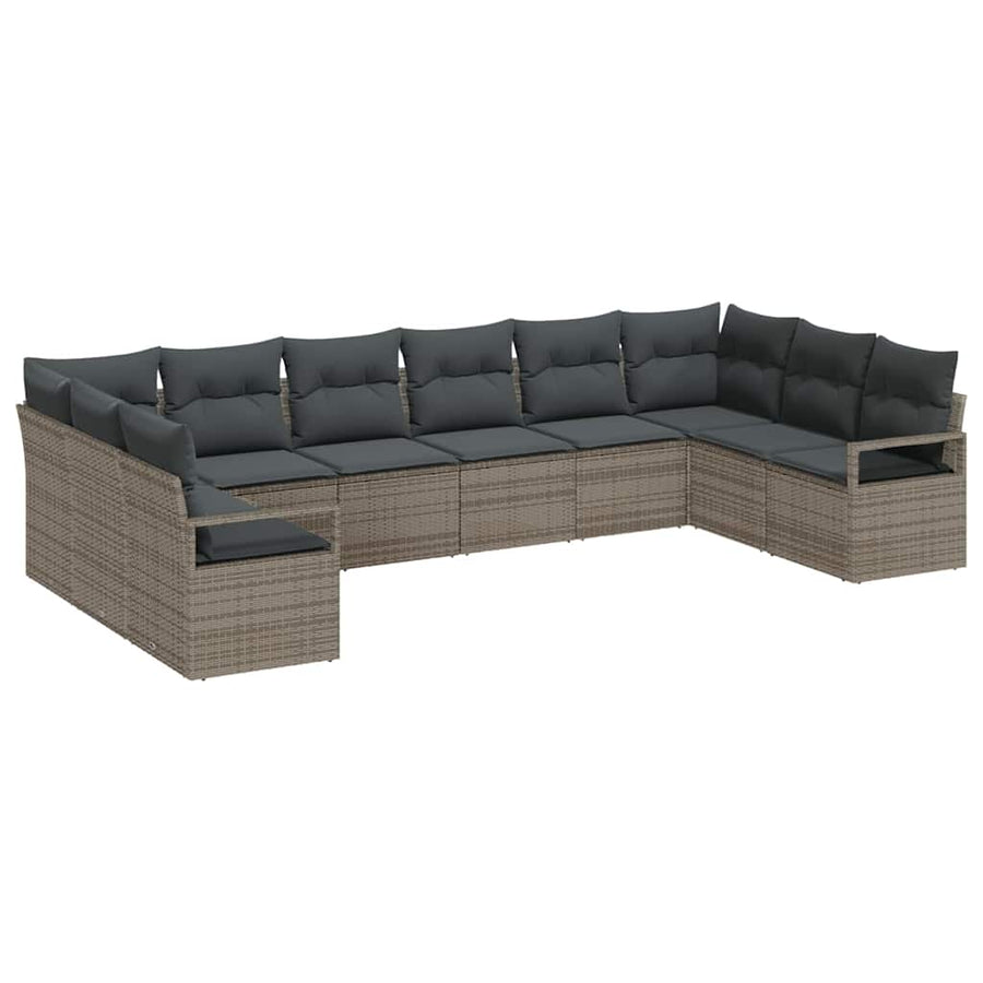 Tuinbankenset met kussen met opslag 10 pcs Grijs poly rattan