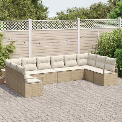 Tuinbankenset met kussen 10 pcs Beige en Wit poly rattan