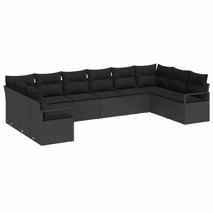 Tuinbankenset met kussen met opslag 10 pcs Zwart poly rattan