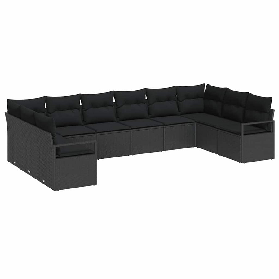 Tuinbankenset met kussen met opslag 10 pcs Zwart poly rattan