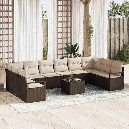 Tuinbankenset met kussen 11 pcs Bruin en Crème poly rattan