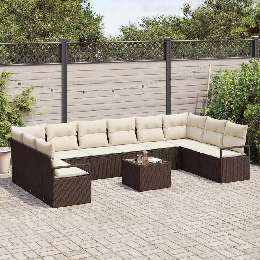 Tuinbankenset met kussen 11 pcs Bruin en Crème poly rattan