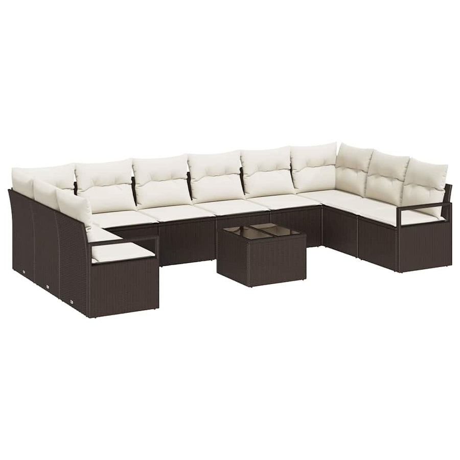 Tuinbankenset met kussen 11 pcs Bruin en Crème poly rattan