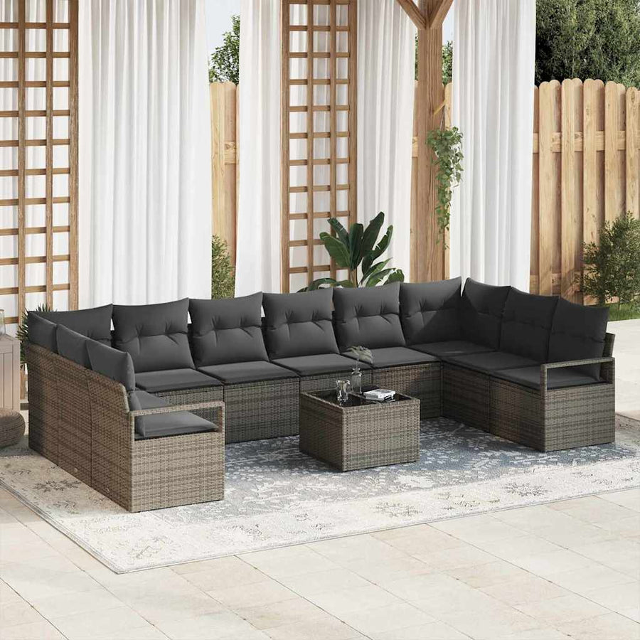 Tuinbankenset met kussen 11 pcs Lichtgrijs poly rattan