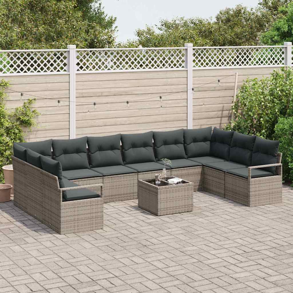 Tuinbankenset met kussen 11 pcs Lichtgrijs poly rattan