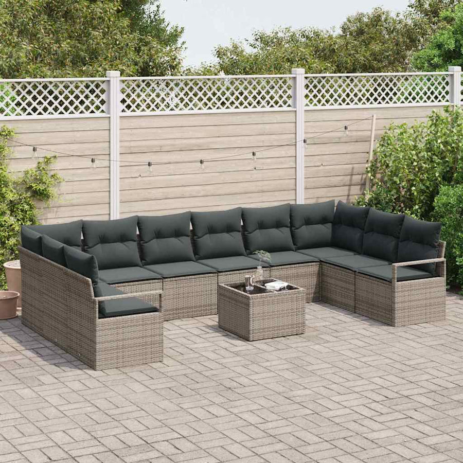 Tuinbankenset met kussen 11 pcs Lichtgrijs poly rattan