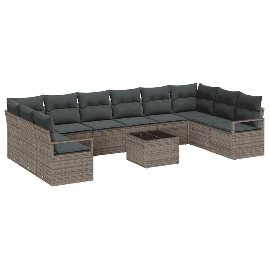 Tuinbankenset met kussen 11 pcs Lichtgrijs poly rattan