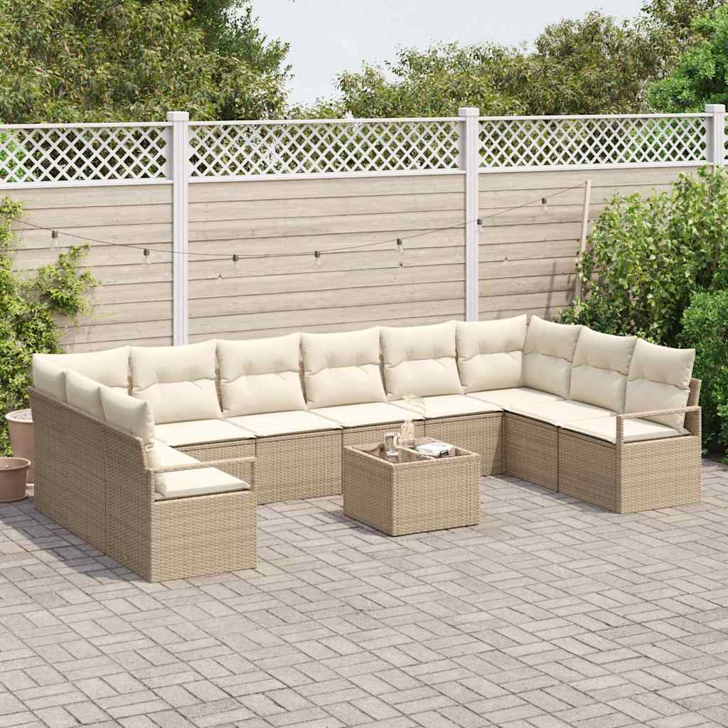 Tuin Sofa Set met kussen met opslag 11 pcs Beige en Crème