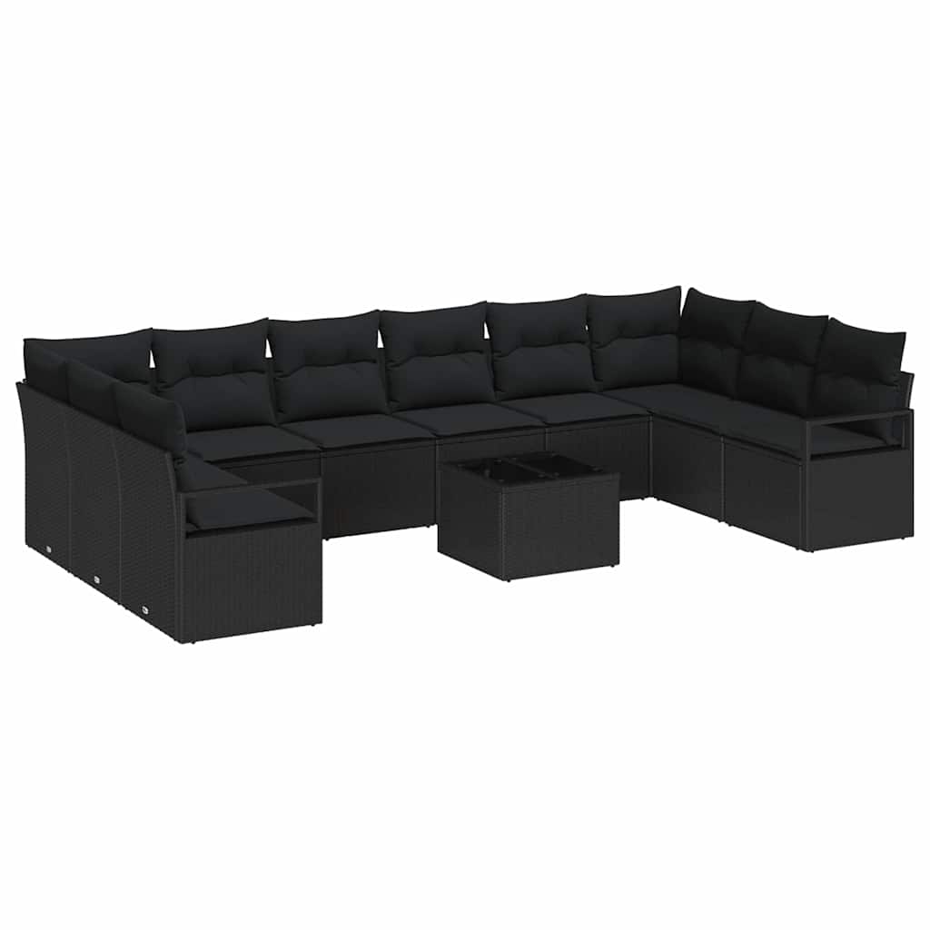 Tuinbankenset met kussen met opslag 11 pcs Zwart poly rattan