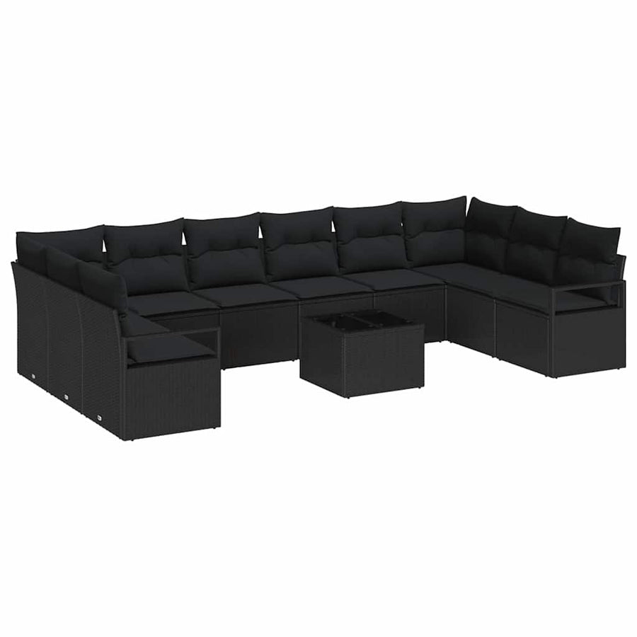 Tuinbankenset met kussen met opslag 11 pcs Zwart poly rattan