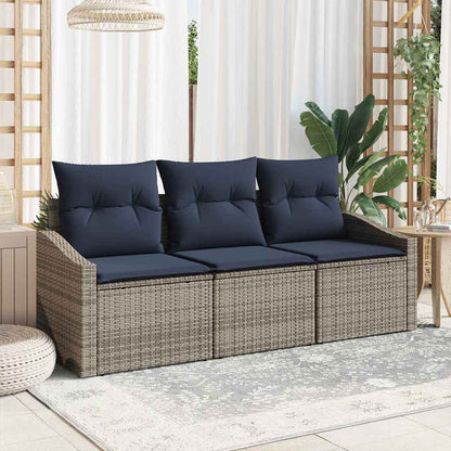 Tuinbankenset met kussen 3 pcs Grijs en Marineblauw poly rattan