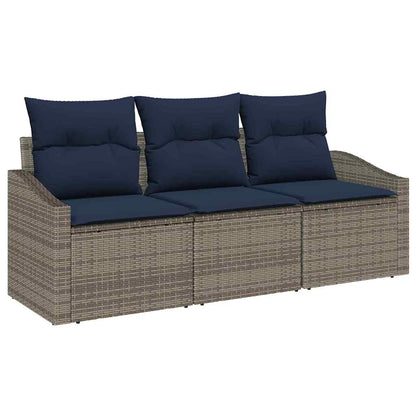 Tuinbankenset met kussen 3 pcs Grijs en Marineblauw poly rattan