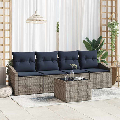 Bankstel met kussen 5 pcs Grijs en Marineblauw poly rattan
