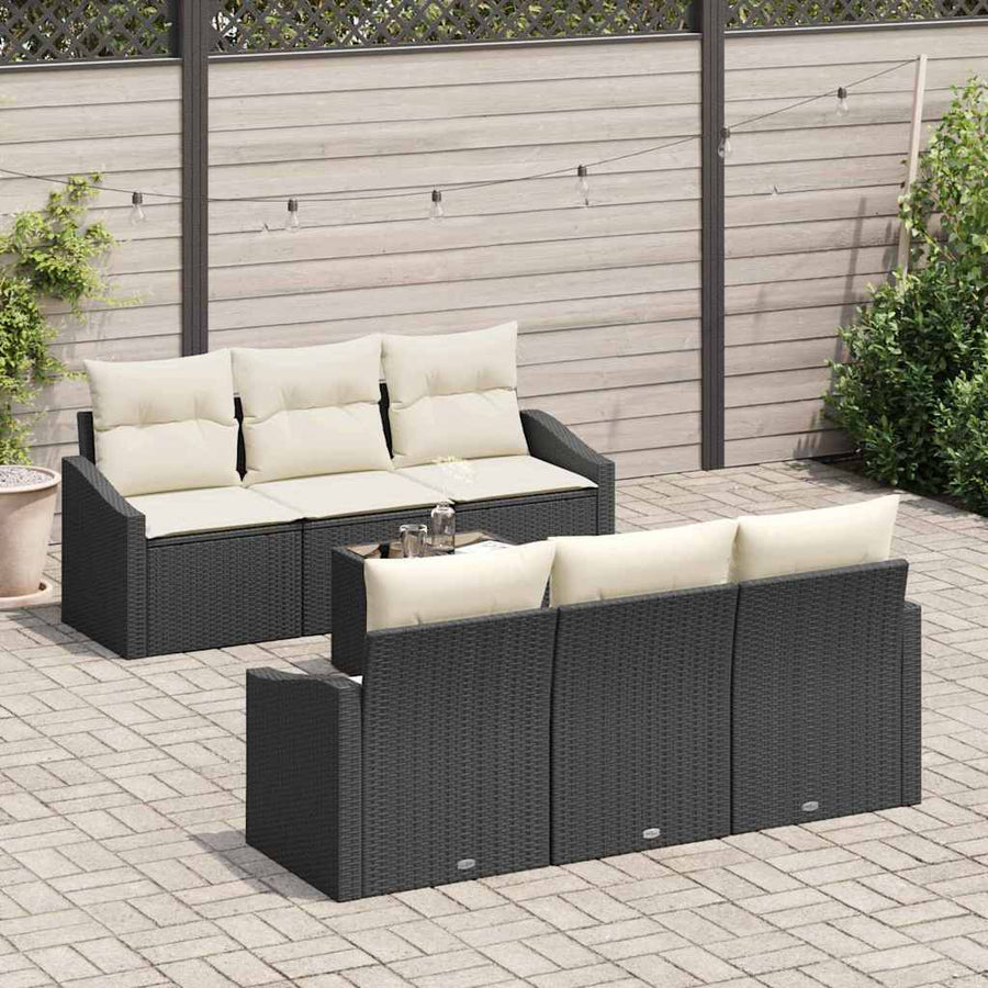 Bankstel met kussen met opslag 7 pcs Zwart en Crème poly rattan