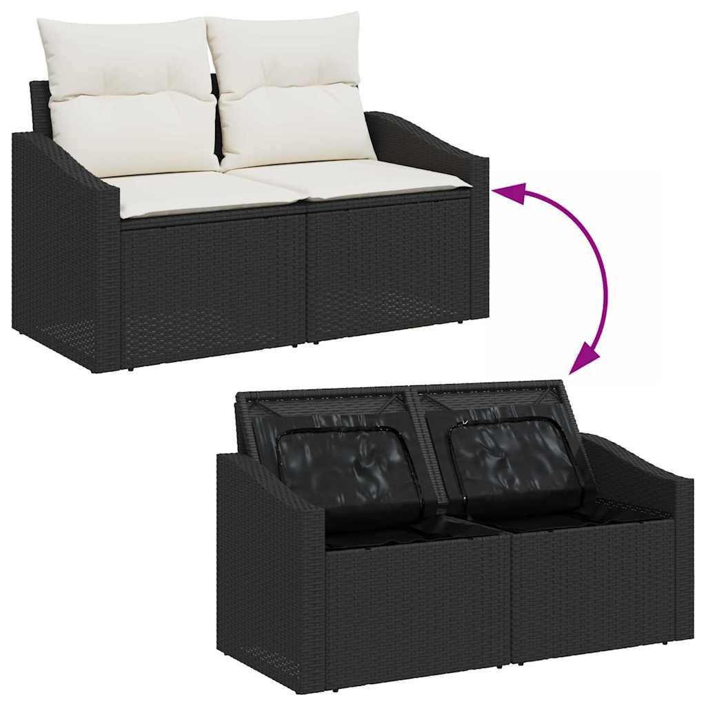 Bankstel met kussen met opslag 7 pcs Zwart en Crème poly rattan