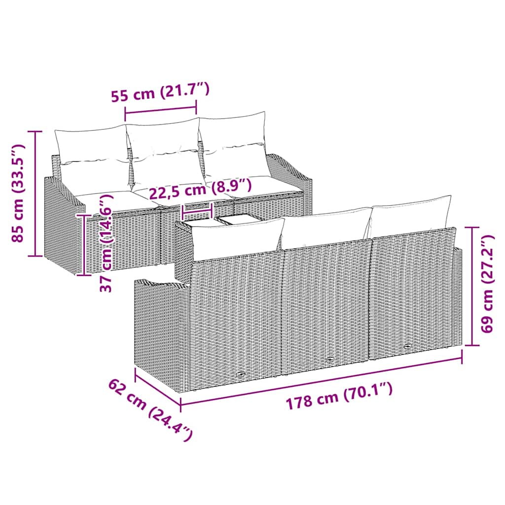 Bankstel met kussen met opslag 7 pcs Zwart en Crème poly rattan
