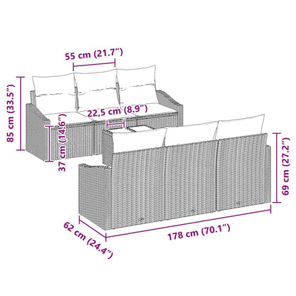 Bankstel met kussen met opslag 7 pcs Zwart en Crème poly rattan