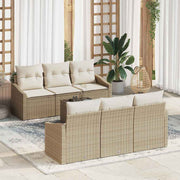 Loungebank set 7-delig poly rattan beige crème met opbergruimte