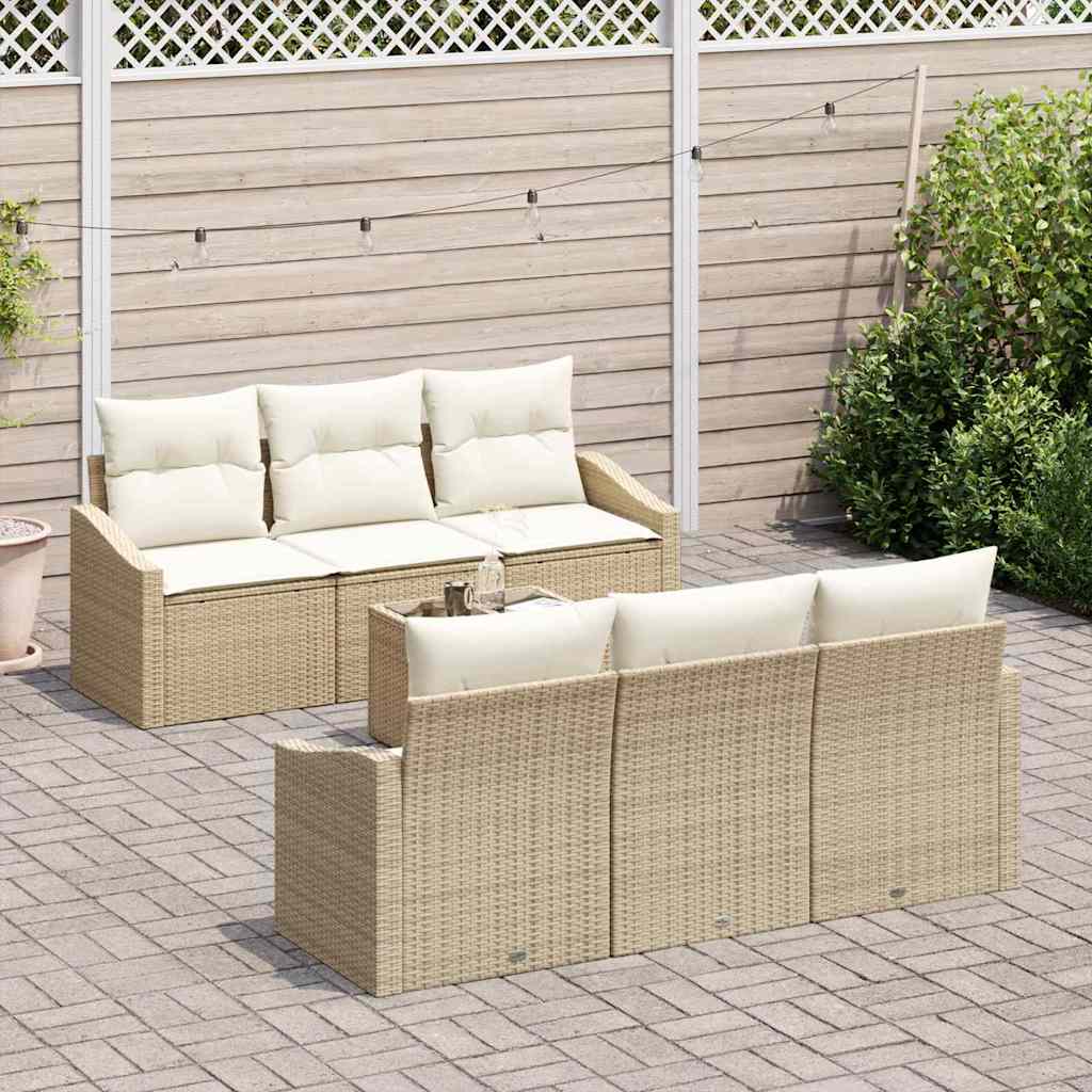 Bankstel met kussen met opslag 7 pcs Beige en Crème poly rattan