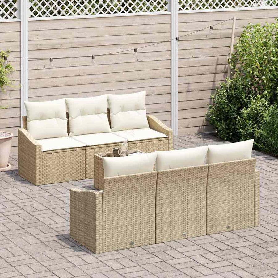 Bankstel met kussen met opslag 7 pcs Beige en Crème poly rattan