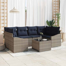 Bankstel met kussen 7 pcs Grijs en Marineblauw poly rattan