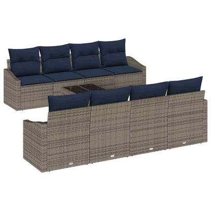 Bankstel met kussen 9 pcs Grijs en Marineblauw poly rattan