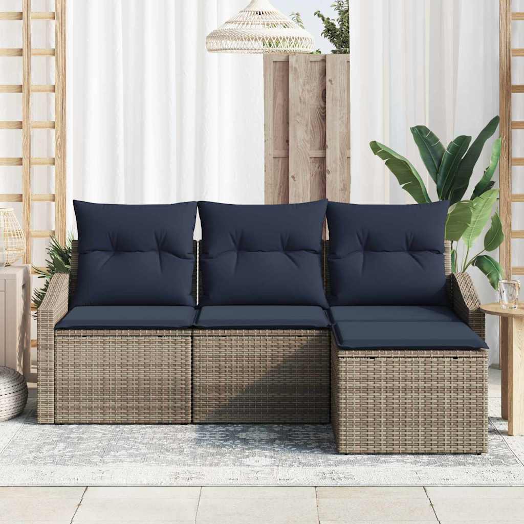 Bankstel met kussen 4 pcs Grijs en Marineblauw poly rattan