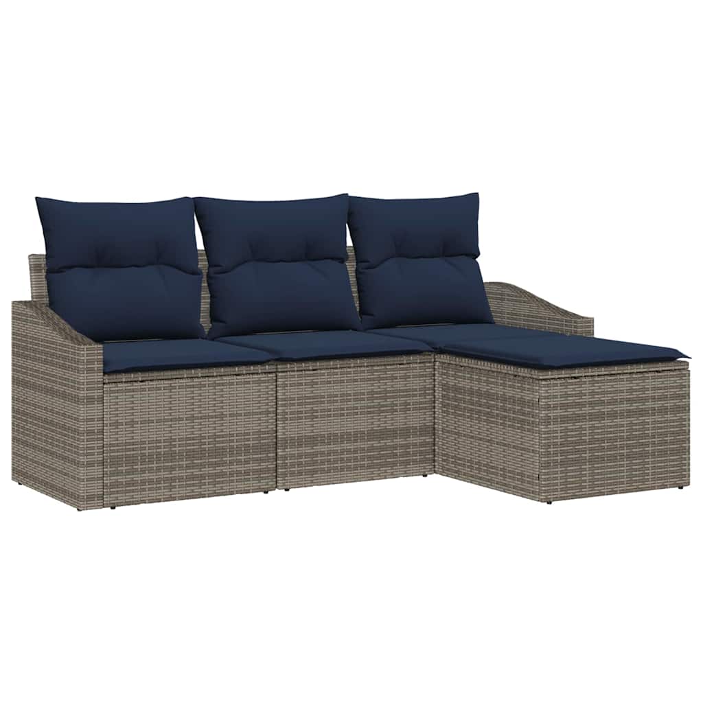 Bankstel met kussen 4 pcs Grijs en Marineblauw poly rattan