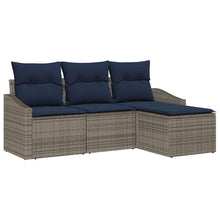 Bankstel met kussen 4 pcs Grijs en Marineblauw poly rattan