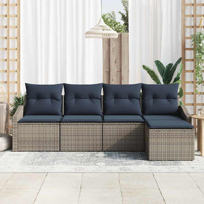 Bankstel met kussen 5 pcs Grijs en Marineblauw poly rattan